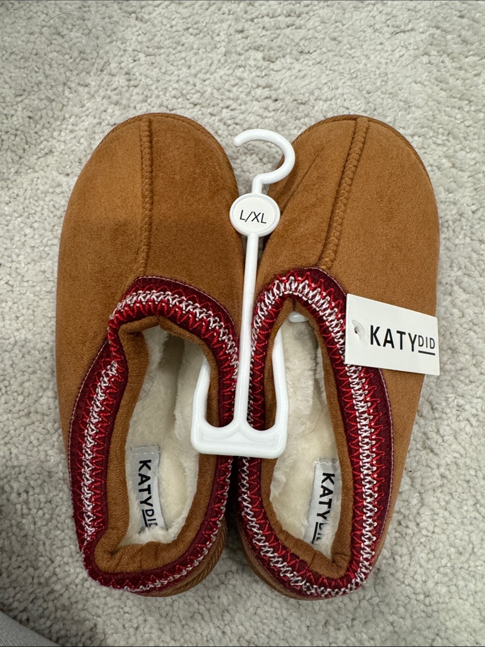 Katydid Chestnut Brown Slip-On Cozy Slippers with Red Trim